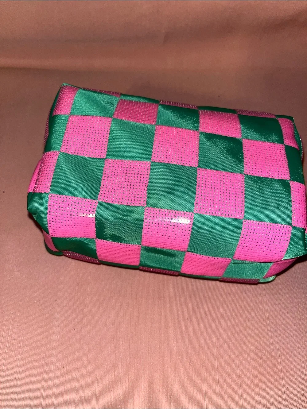 Shiraleah Pink & Green Checker Cosmetic Pouch AKA colors